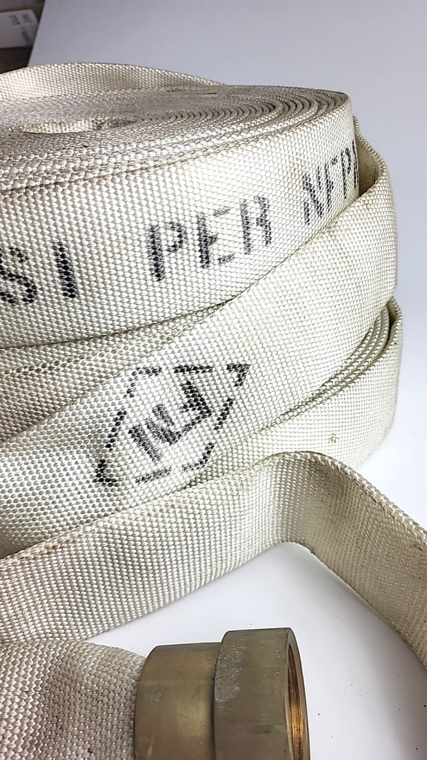 1962 White Woven Fire Hose 250 Psi With Brass Couplings - 7