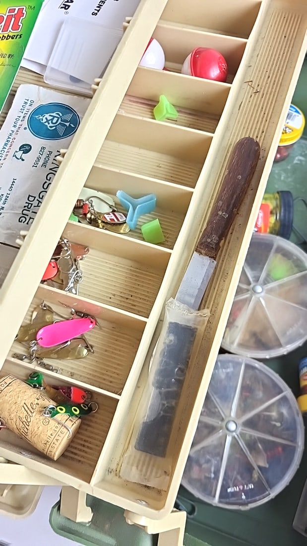 Fishing Tackle Box Lot With Rapala Lures, Bobbers, Hooks, Bait Jars & Accessories - 7
