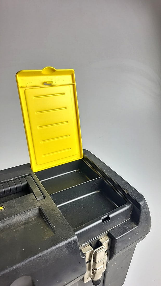 Stanley Black Yellow Plastic Tool Box With Metal Latches And Top Organizers - 7