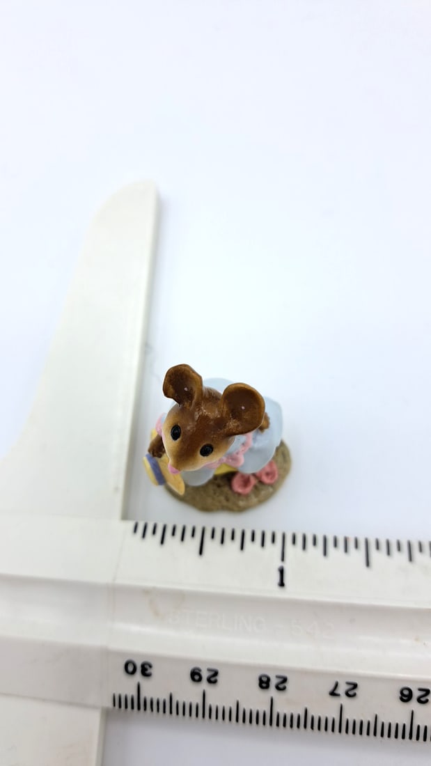 Wff M-255 Hattie Mouse Figurine Blue Dress Pink Bow - 8