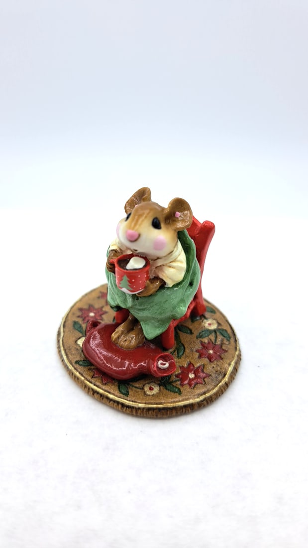 Wee Forest Folk M-269 Hot Cocoa! Mouse Figurine Green Blanket Red Mug Ltd Ed 2002 - 3