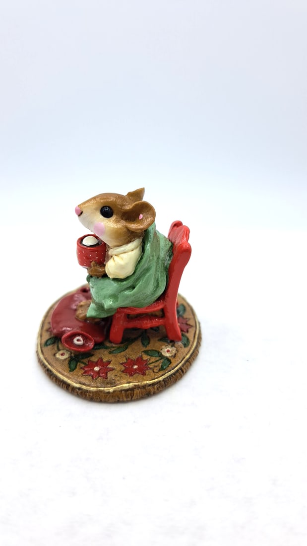 Wee Forest Folk M-269 Hot Cocoa! Mouse Figurine Green Blanket Red Mug Ltd Ed 2002 - 4