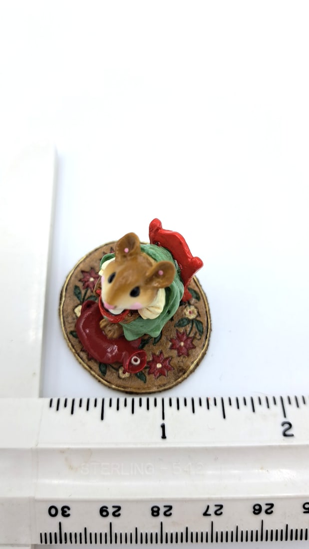 Wee Forest Folk M-269 Hot Cocoa! Mouse Figurine Green Blanket Red Mug Ltd Ed 2002 - 8
