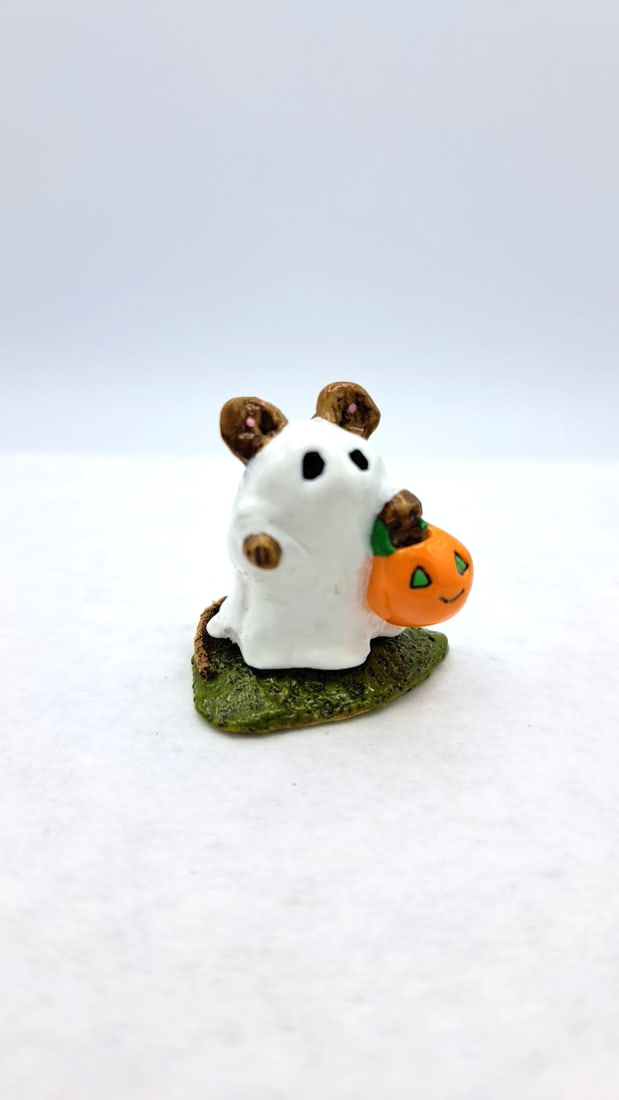 Wff M-062 Little Ghost Mouse Halloween Figurine With Pumpkin - 2