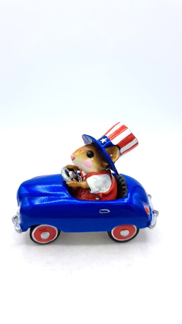 Wff M-270 Pedal Pusher Mouse In Blue Car Uncle Sam Hat Figurine - 2
