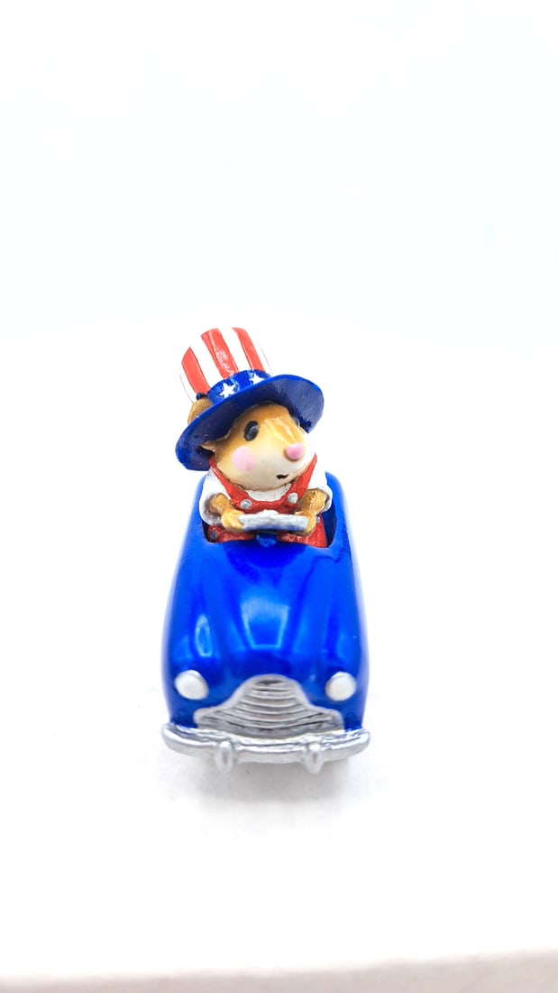 Wff M-270 Pedal Pusher Mouse In Blue Car Uncle Sam Hat Figurine - 3