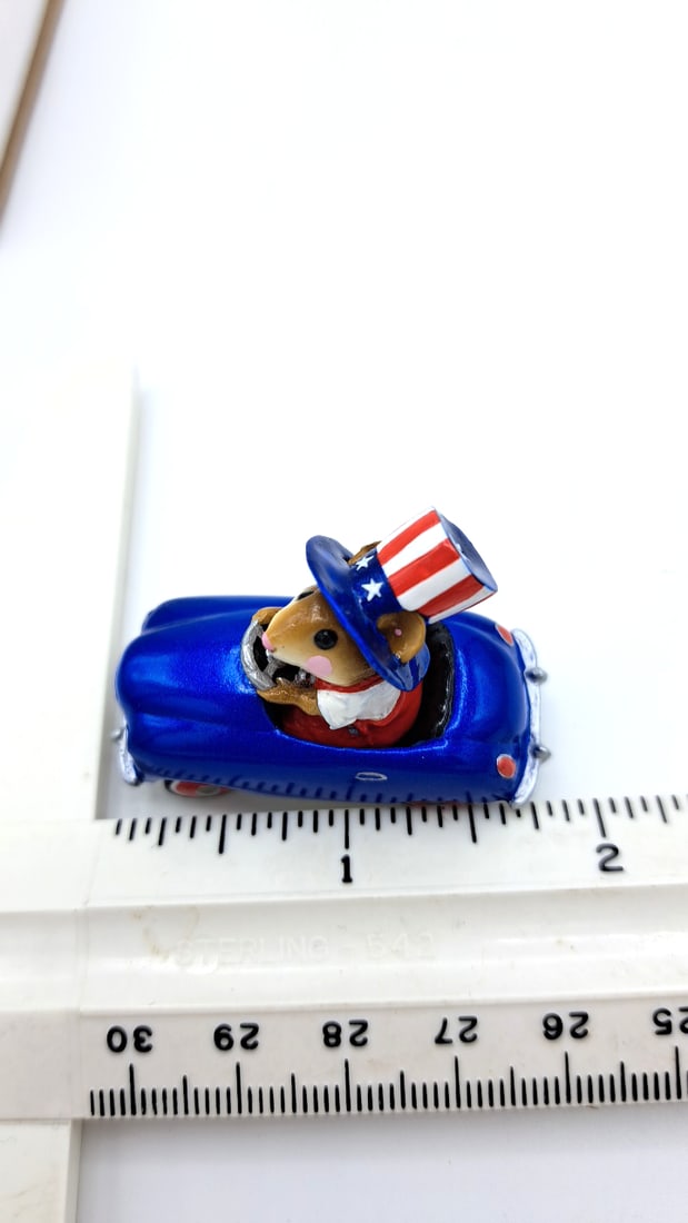 Wff M-270 Pedal Pusher Mouse In Blue Car Uncle Sam Hat Figurine - 8