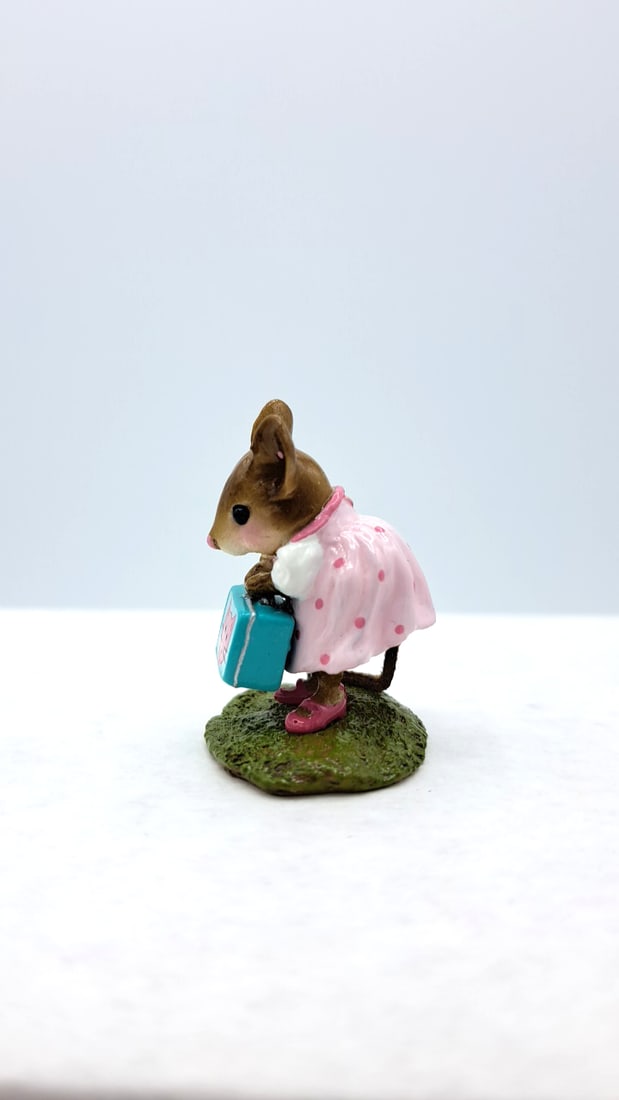 Wff M-347a Her New Lunchbox Mouse Figurine Pink Dress Aqua Lunchbox - 5