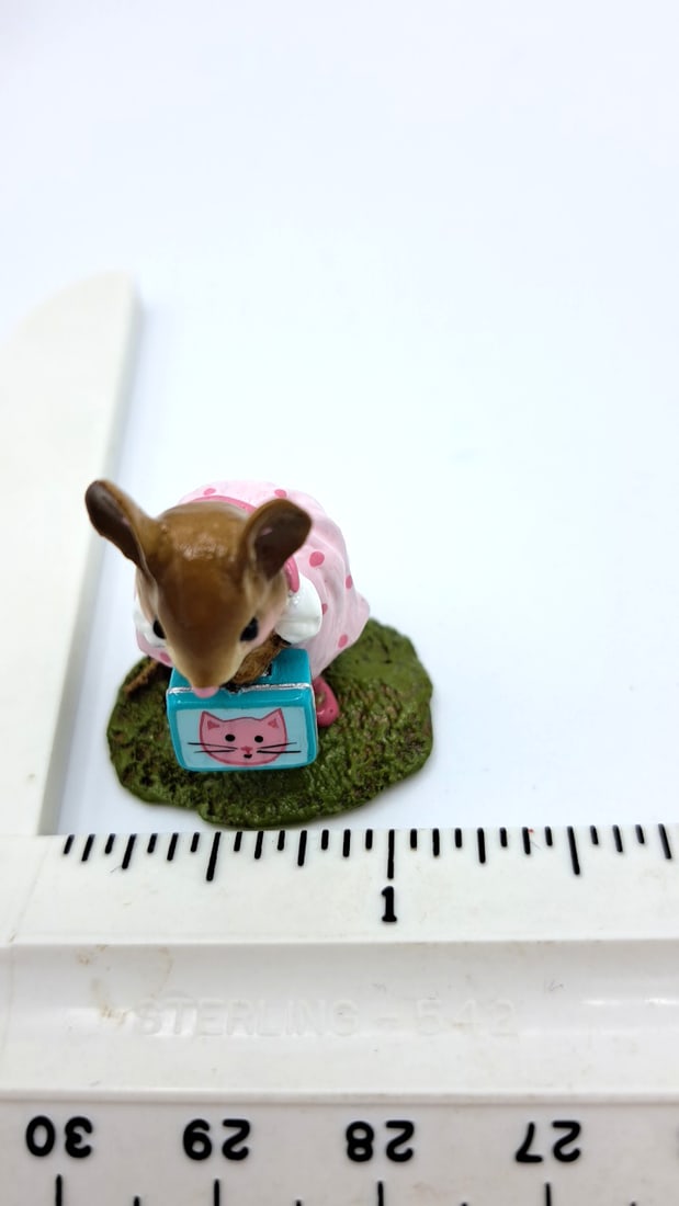 Wff M-347a Her New Lunchbox Mouse Figurine Pink Dress Aqua Lunchbox - 8