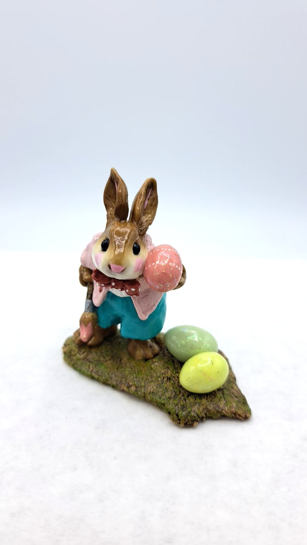 Wff B-14 Busy Bunny Figurine Pink Jacket Aqua Pants Easter Eggs Box - 6