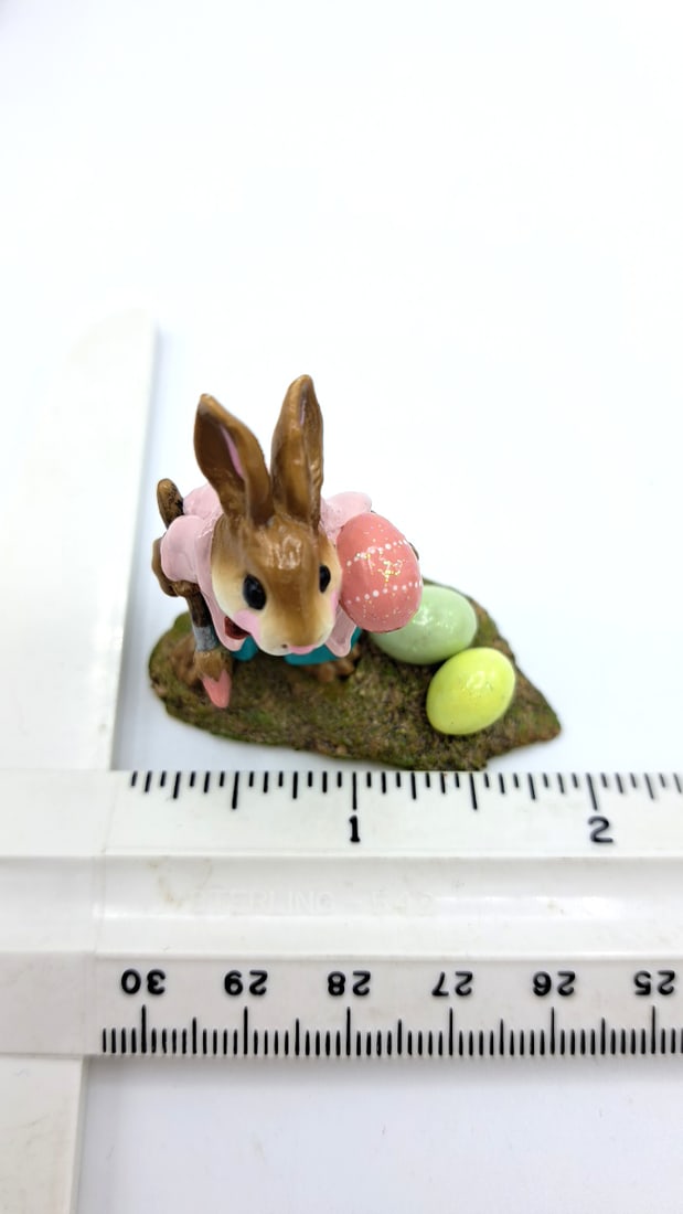 Wff B-14 Busy Bunny Figurine Pink Jacket Aqua Pants Easter Eggs Box - 9