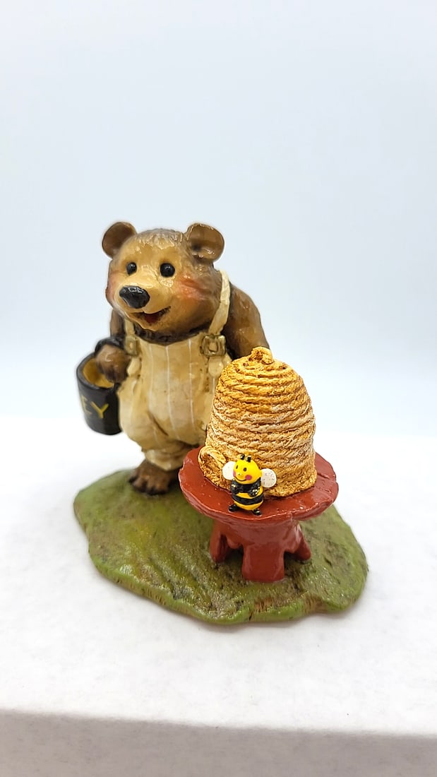 Wff Bb-11 Honey Bear Figurine Tan Overalls Beehive Bee Honey Bucket - 5