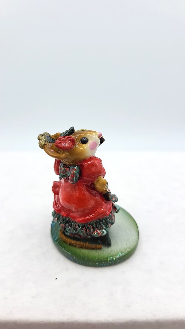 Wff M-258 Carmen Mouse Figurine Red Dress Green Fan Red Rose - 3