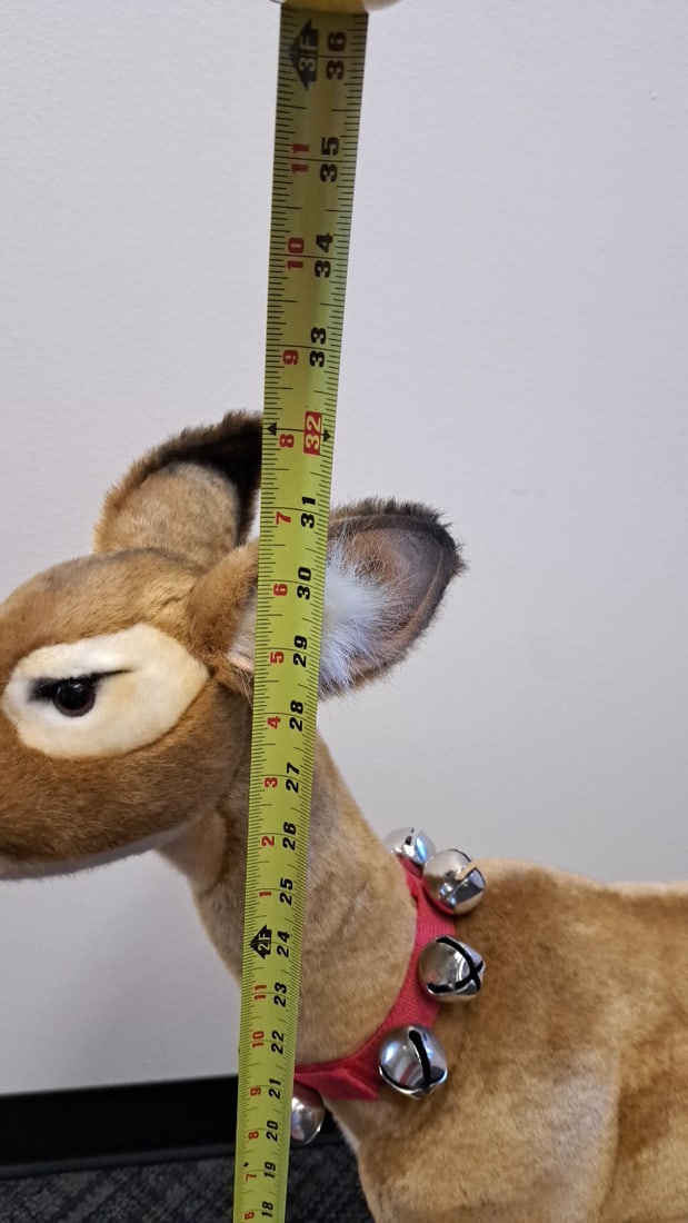 Plush Standing Deer Figure With Red Harness And Silver Jingle Bells - 2