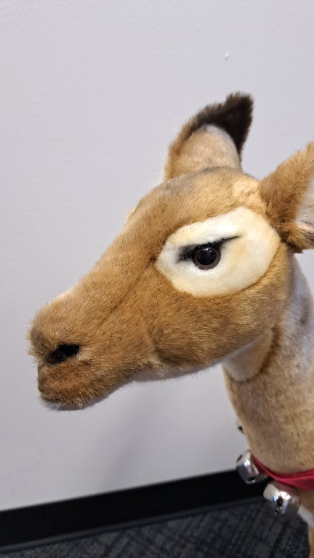 Plush Standing Deer Figure With Red Harness And Silver Jingle Bells - 4