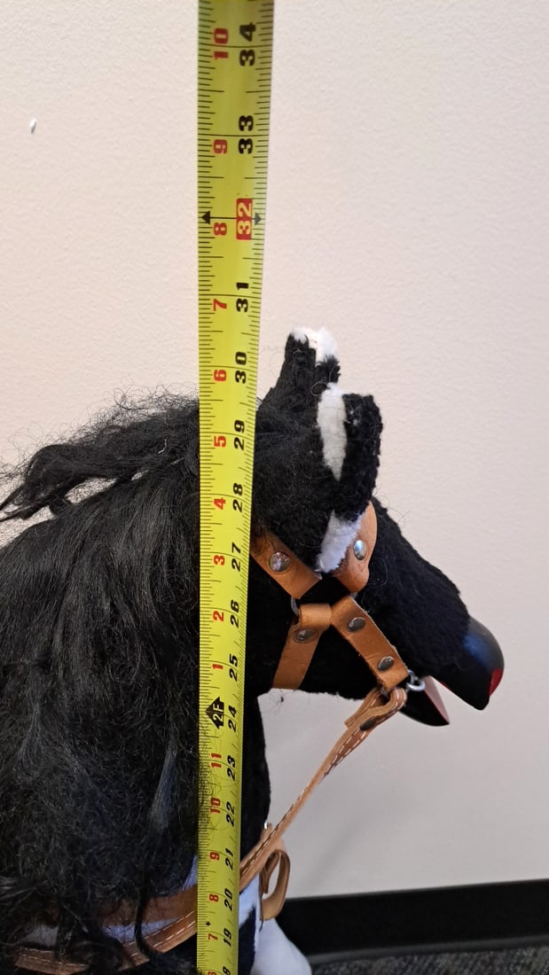 Black White Plush Ride-on Horse Toy With Brown Leather Saddle, Bridle Stirrups 30 In - 2