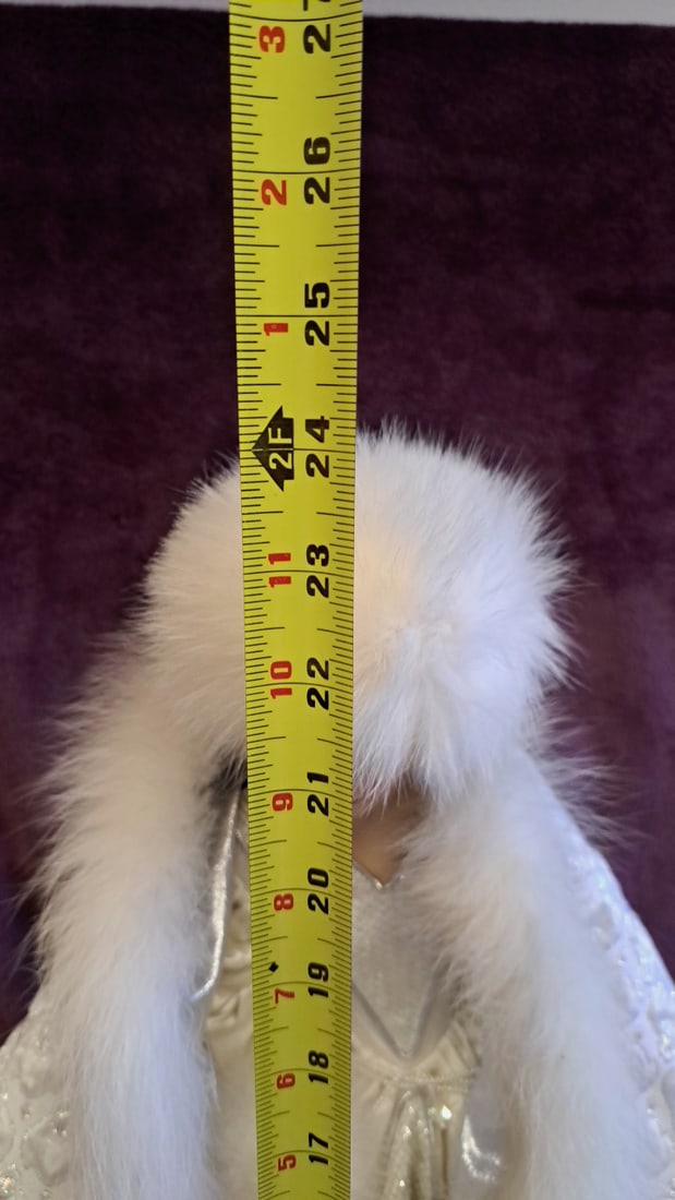 Porcelain Lady Doll In White Faux Fur Hat & Cape With Satin Gown, 24 In - 2