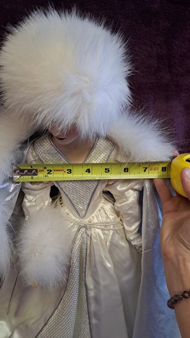 Porcelain Lady Doll In White Faux Fur Hat & Cape With Satin Gown, 24 In - 3
