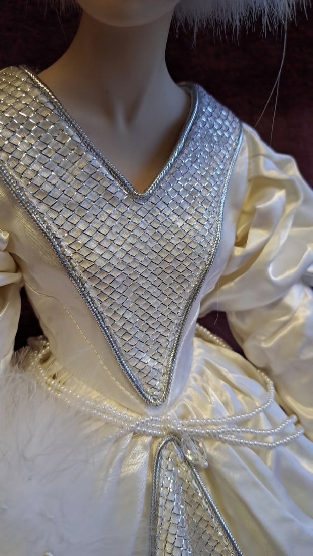 Porcelain Lady Doll In White Faux Fur Hat & Cape With Satin Gown, 24 In - 9