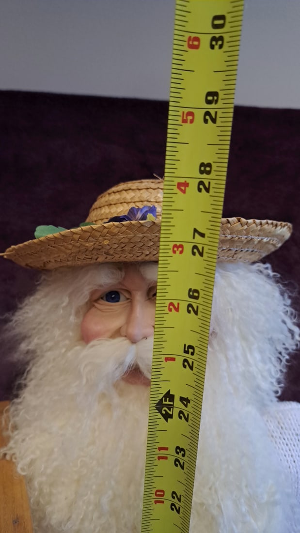 29" Bearded Garden Gnome Farmer Doll Figurine With Straw Hat And Wooden Rake - 2