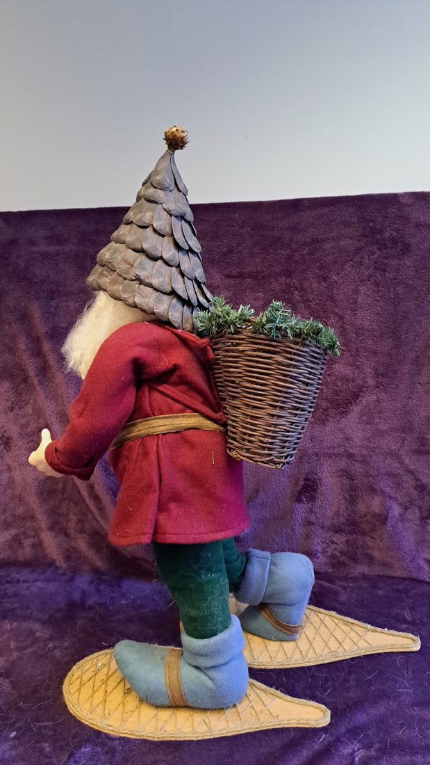 32" Christmas Santa Figurine With Pinecone Hat, Wicker Basket And Snowshoes - 10