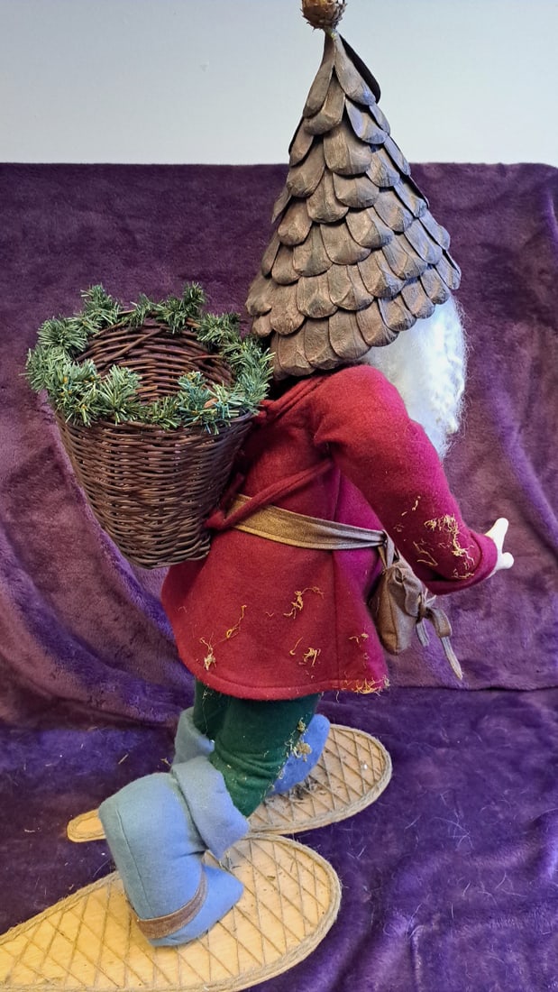 32" Christmas Santa Figurine With Pinecone Hat, Wicker Basket And Snowshoes - 11