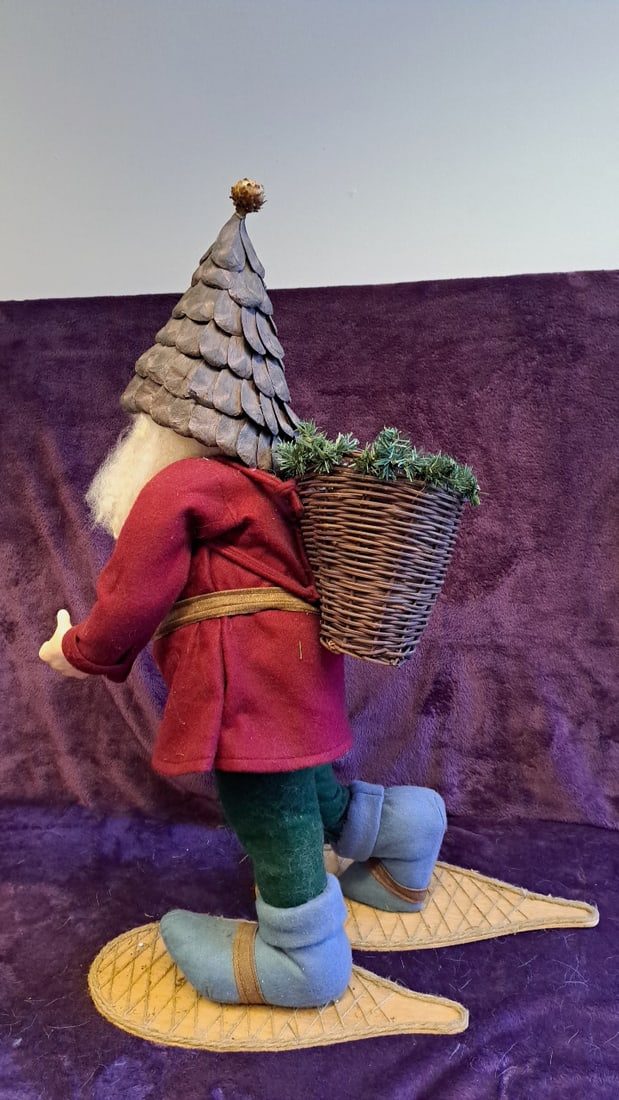 32" Christmas Santa Figurine With Pinecone Hat, Wicker Basket And Snowshoes - 9
