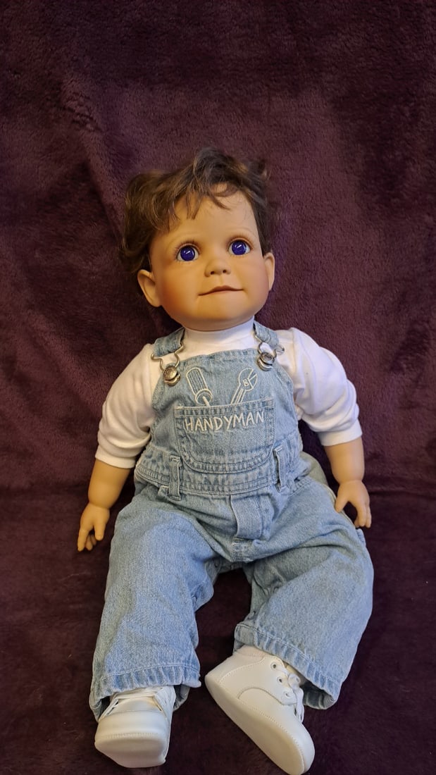 Turner Dolls - Boy Toddler Doll Blue Eyes Handyman Denim Overalls With Box (1 of 13)