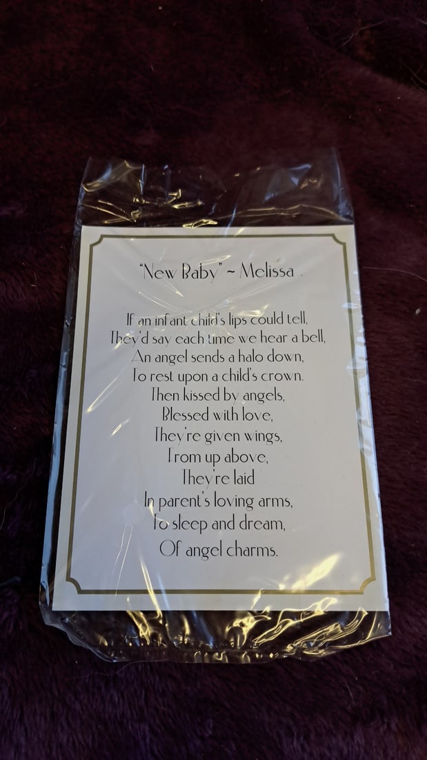 Angel Doll Holding Baby White Gold Satin Dress Feather Wings Floral Headpiece Coa With Box - 6