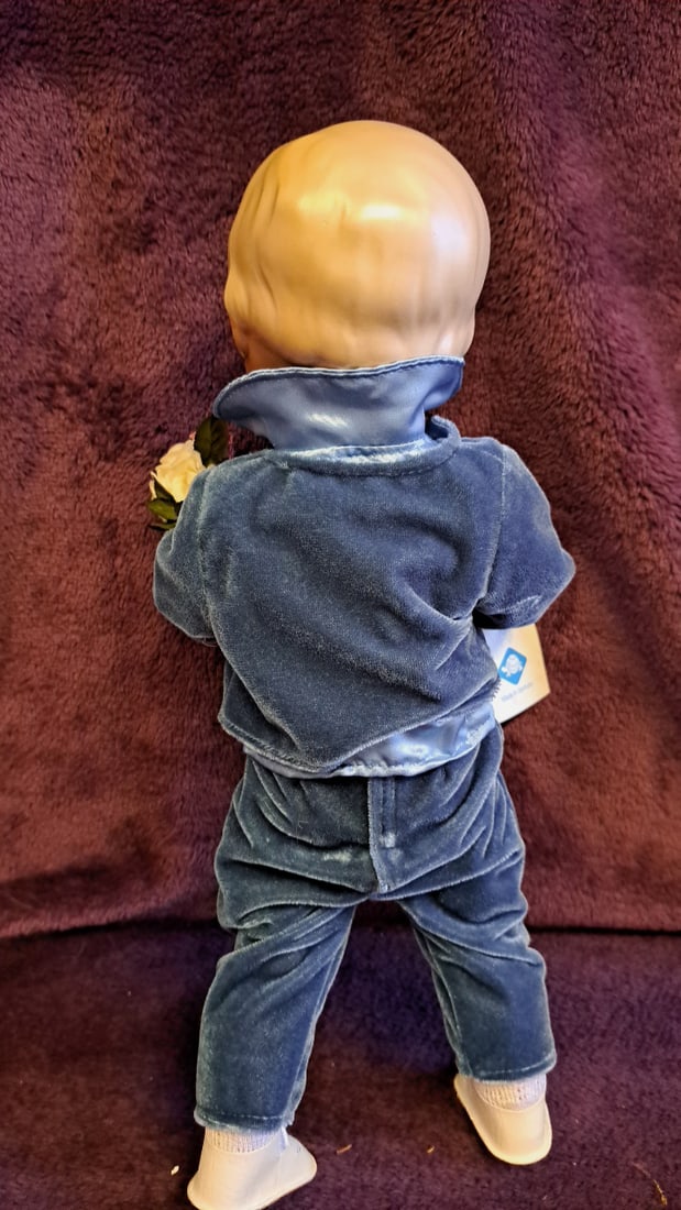 Schildkrt-puppen 16 In Blond Boy Doll Blue Velvet Outfit With Flowers And Box - 12