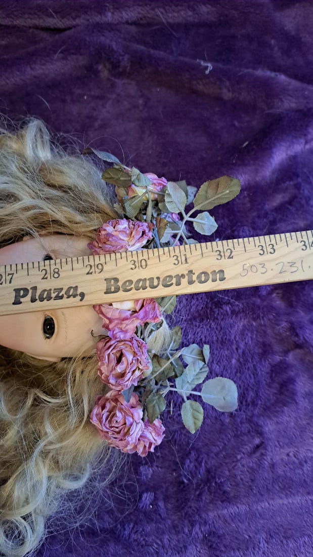 Collector Doll Blonde Curly Hair Floral Crown Victorian Dress With Wicker Chair - Rare - 2
