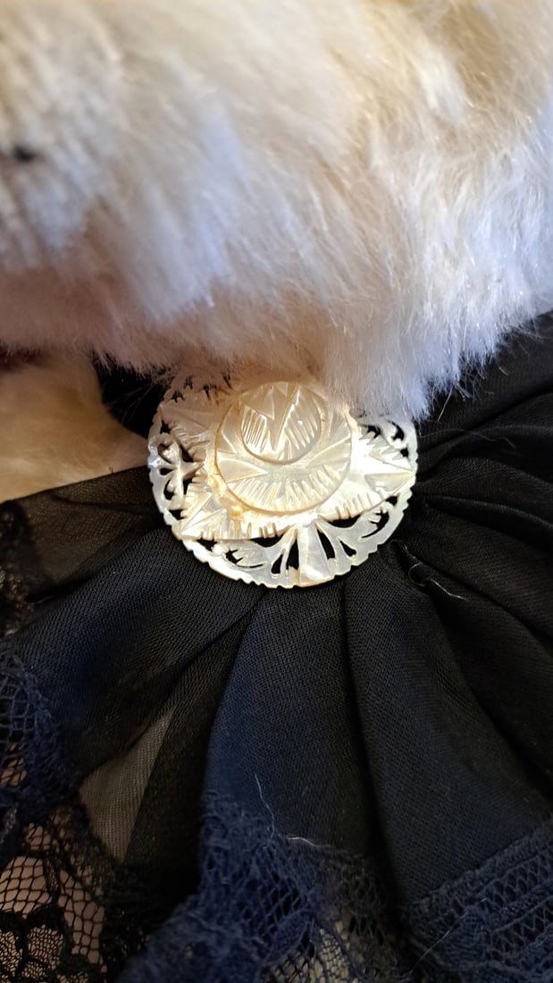 25" Cream Plush Teddy Bear Doll With Black Lace Collar, Cameo Brooch & Black Boots - 5