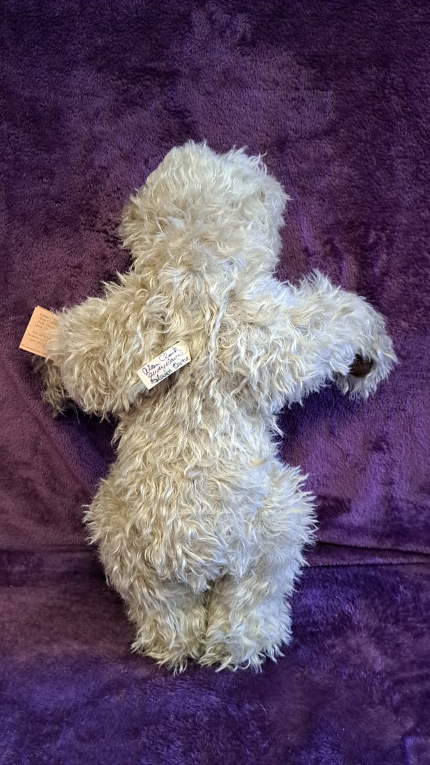 Beige Curly Fur Teddy Bear Plush With Handwritten Artist Tag 16 In - 10