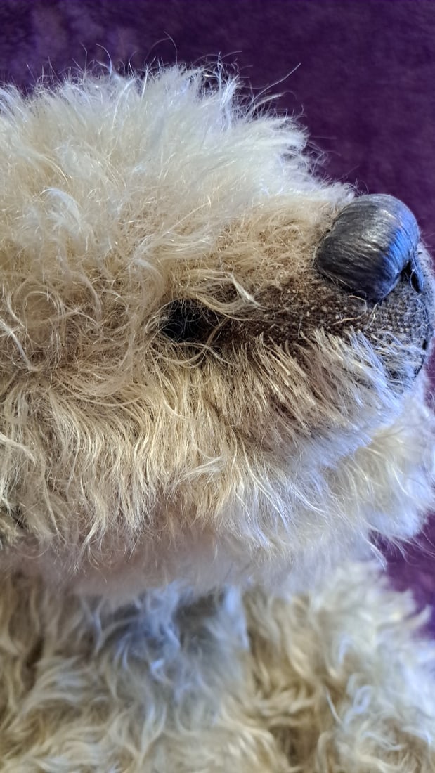 Beige Curly Fur Teddy Bear Plush With Handwritten Artist Tag 16 In - 4
