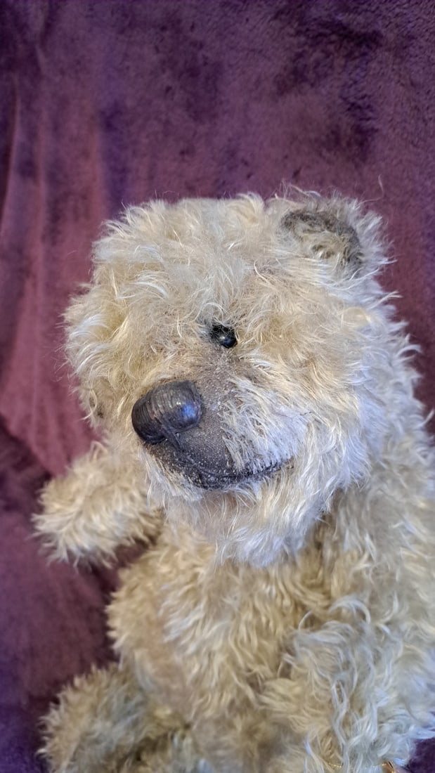Beige Curly Fur Teddy Bear Plush With Handwritten Artist Tag 16 In - 5