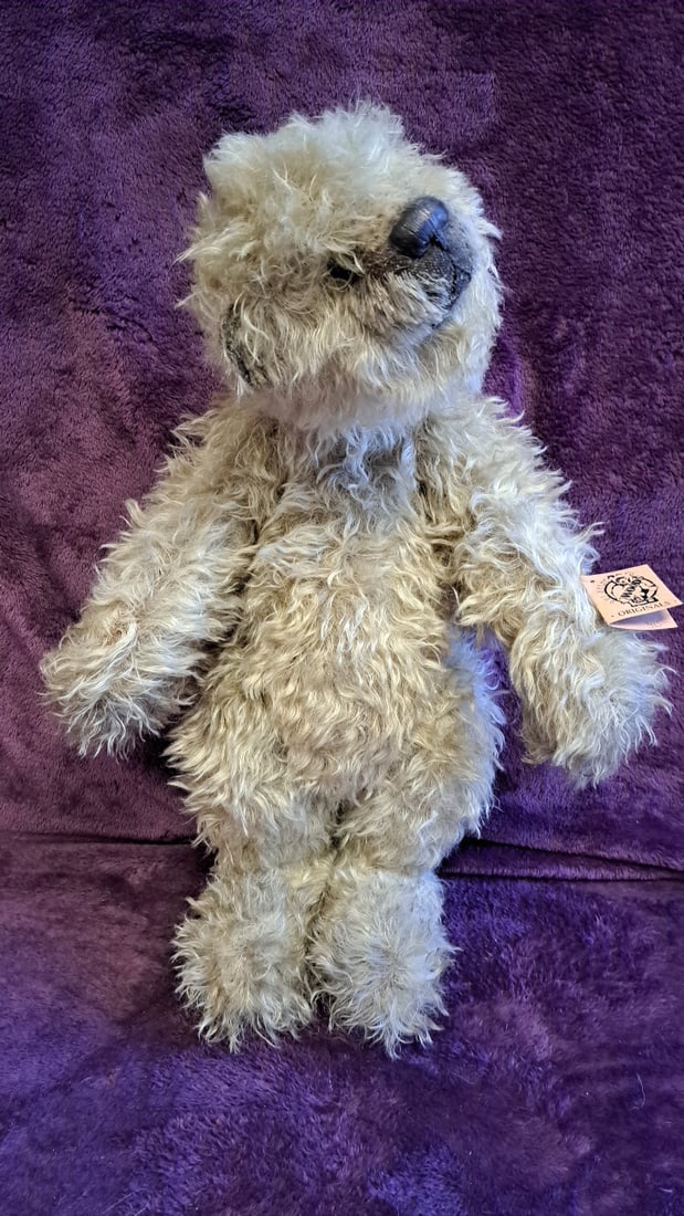 Beige Curly Fur Teddy Bear Plush With Handwritten Artist Tag 16 In - 9