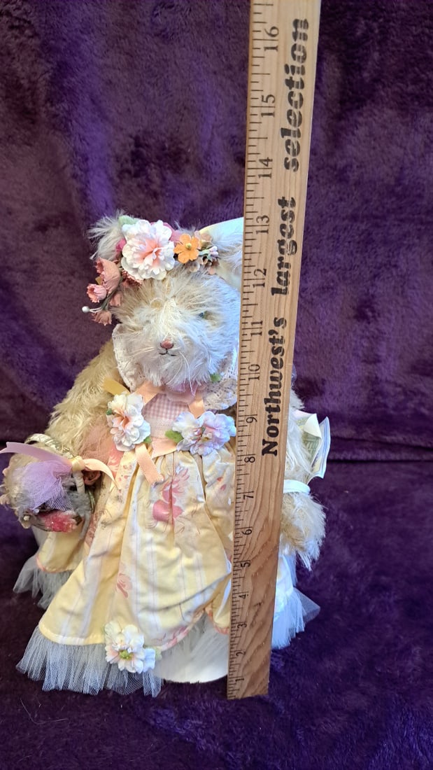 13 Inch Bunnies By The Bay Cream Plush Doll In Yellow Floral Dress With Flower Crown And Basket - 2