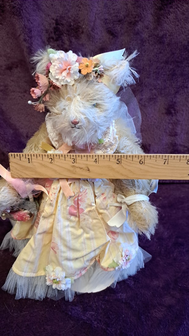 13 Inch Bunnies By The Bay Cream Plush Doll In Yellow Floral Dress With Flower Crown And Basket - 3