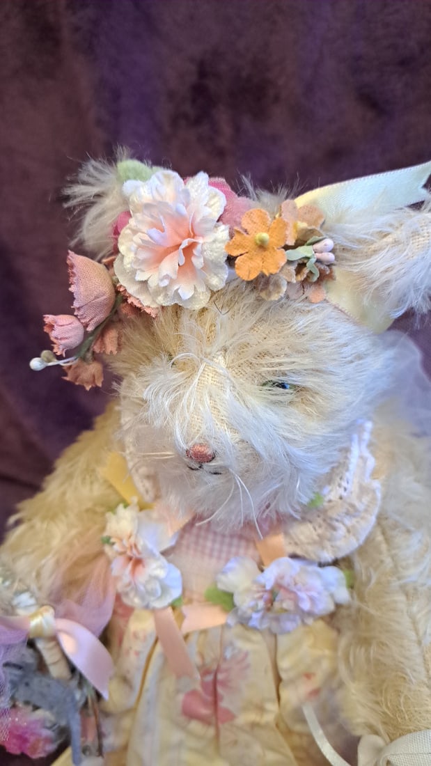 13 Inch Bunnies By The Bay Cream Plush Doll In Yellow Floral Dress With Flower Crown And Basket - 7