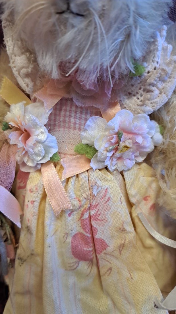 13 Inch Bunnies By The Bay Cream Plush Doll In Yellow Floral Dress With Flower Crown And Basket - 9