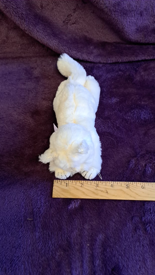Russ Berrie White Plush Persian Cat With Pink Ribbon, Green Eyes, 10 In - 4