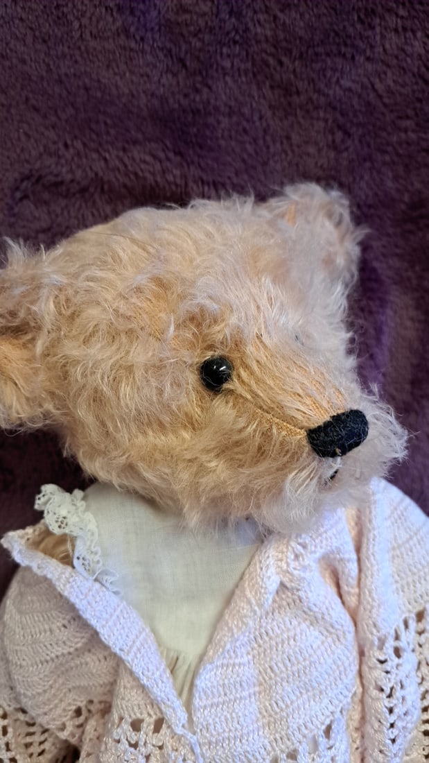 18" Blonde Teddy Bear In Pink Crochet Lace Outfit & White Boots With Mini Bear - 4
