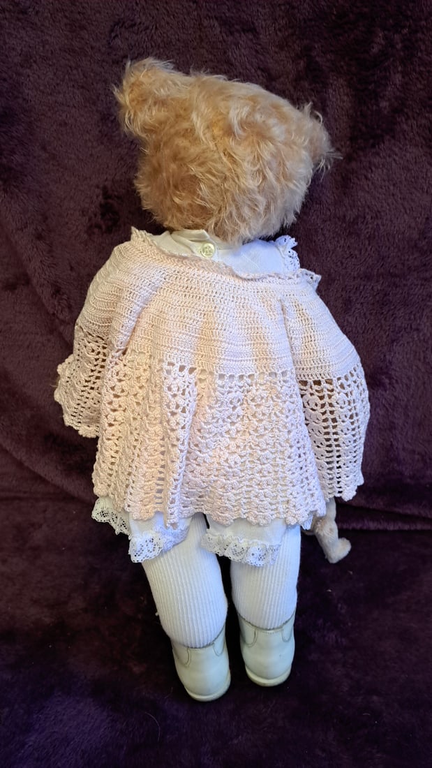 18" Blonde Teddy Bear In Pink Crochet Lace Outfit & White Boots With Mini Bear - 7