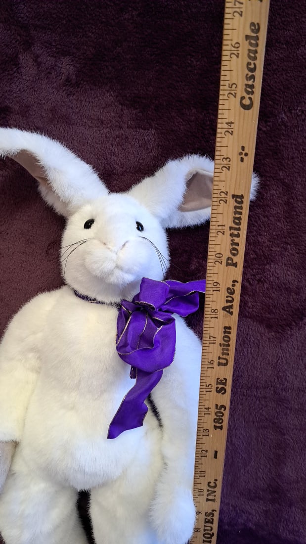 Beaver Valley White Plush Bunny Rabbit With Purple Bow 27" - 2