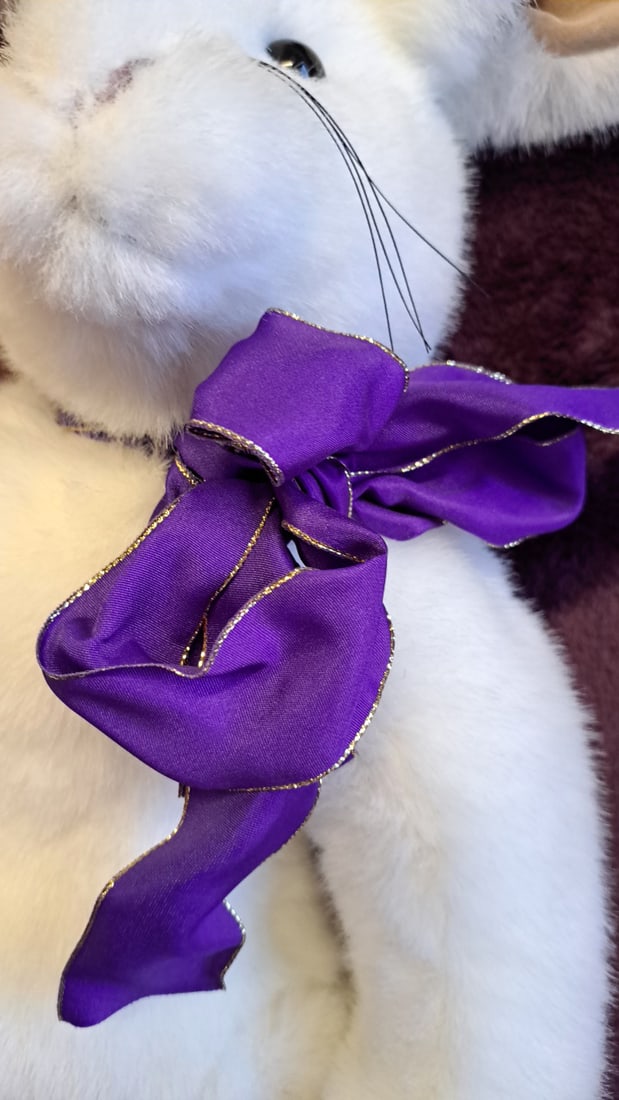 Beaver Valley White Plush Bunny Rabbit With Purple Bow 27" - 7