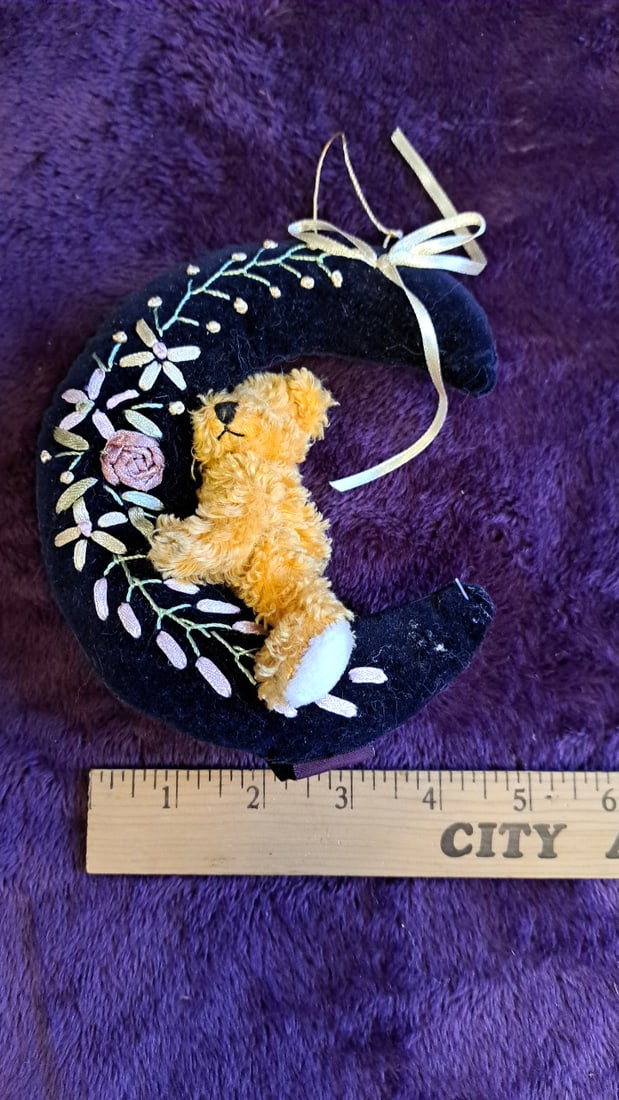 Plush Image Elis Teddy Bear Crescent Moon Floral Plush Hanging Ornament 5" - 3