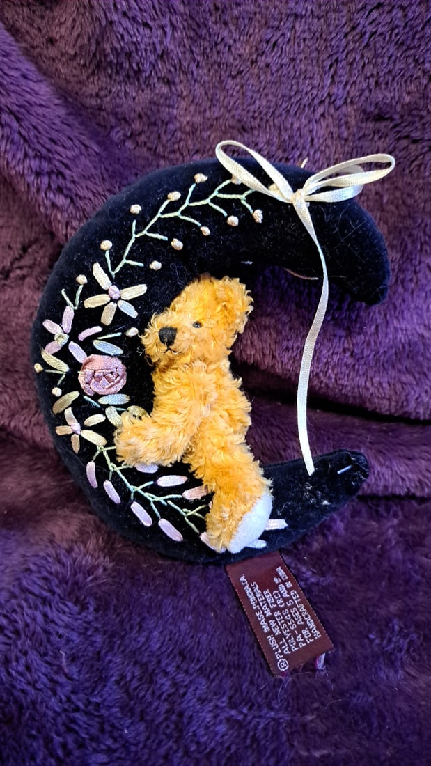 Plush Image Elis Teddy Bear Crescent Moon Floral Plush Hanging Ornament 5" - 5