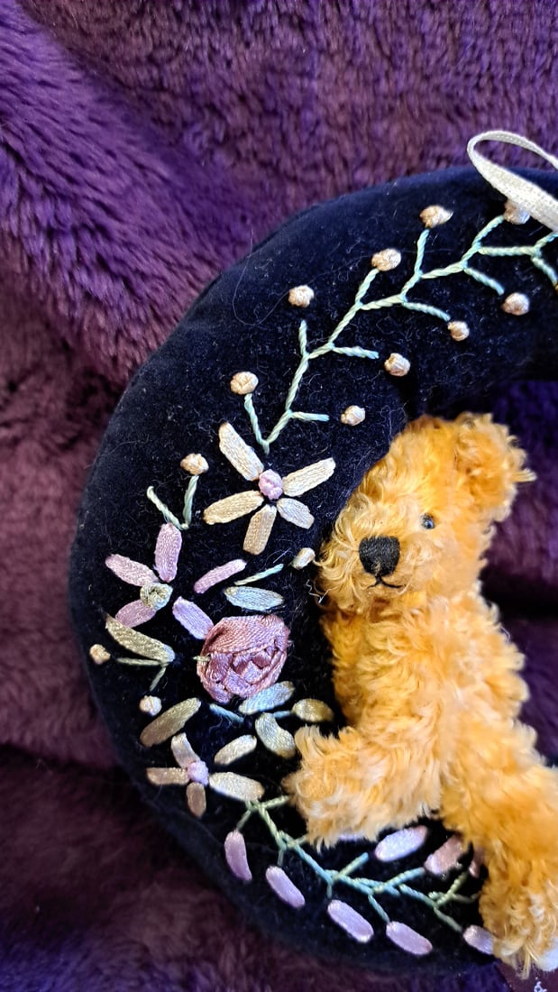 Plush Image Elis Teddy Bear Crescent Moon Floral Plush Hanging Ornament 5" - 7