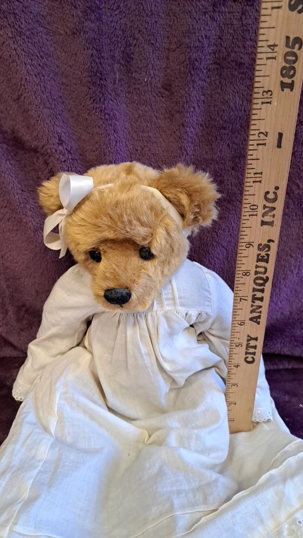 Mary Holstad Lucie 7/100 Artist Teddy Bear With White Dress & Bow - 2