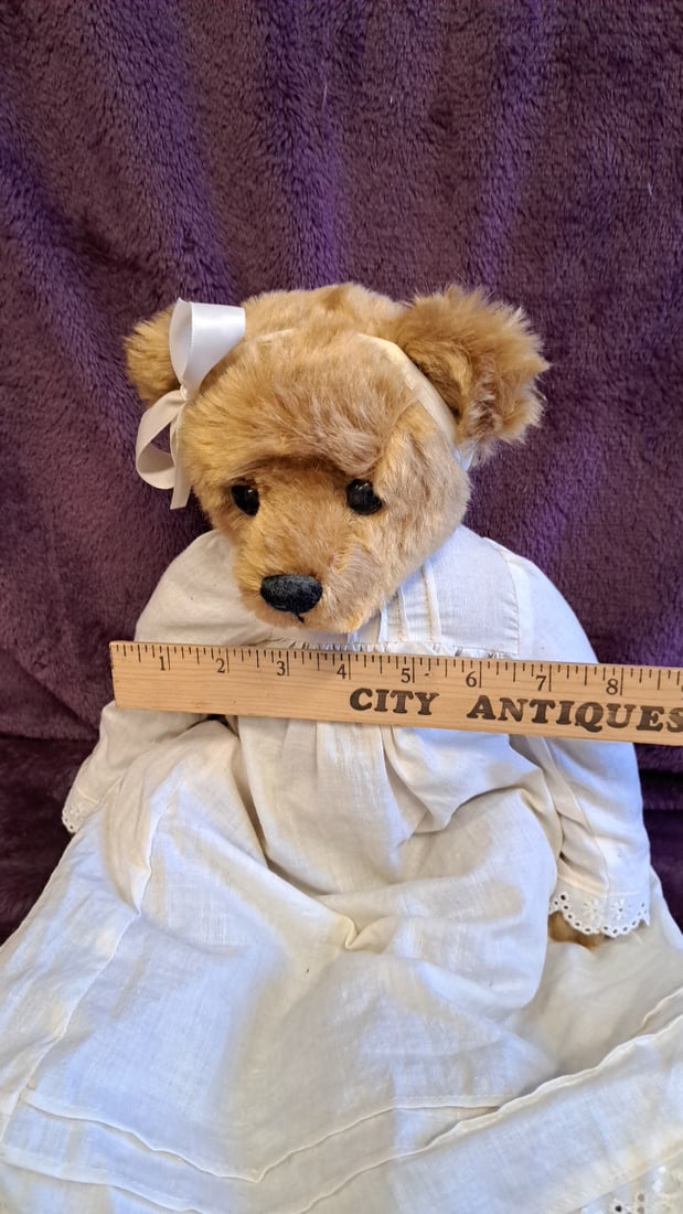 Mary Holstad Lucie 7/100 Artist Teddy Bear With White Dress & Bow - 3